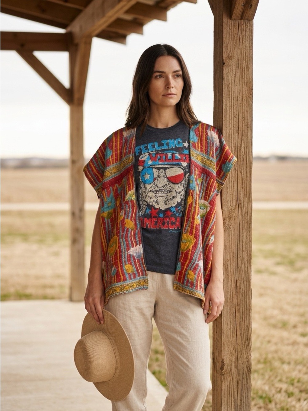 Handcrafted Upcycled Willie Nelson Kantha Tunic NWT One Size